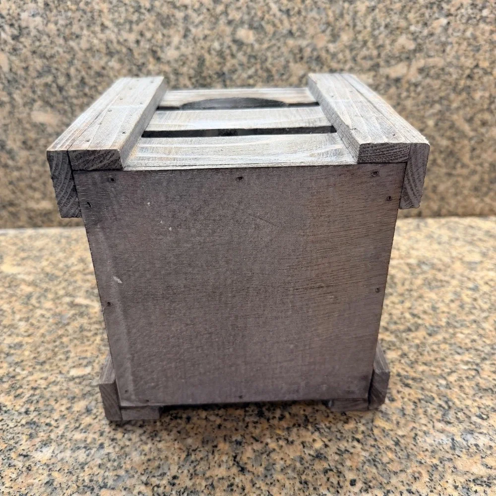 Rustic Brown Wood Square Decorative Storage Box SM Crate Planter Holder Cottage